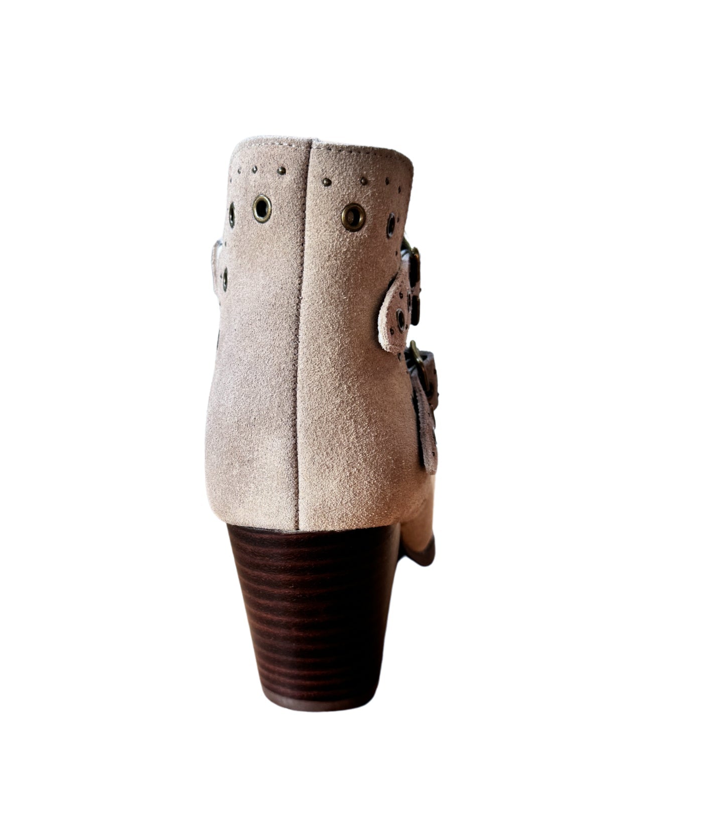 Elsa Suede Ankle Boot Taupe With Brass Grommets Buckles Naughty Monkey